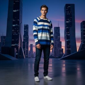 volcom men’s sweater blue striped size small crewneck